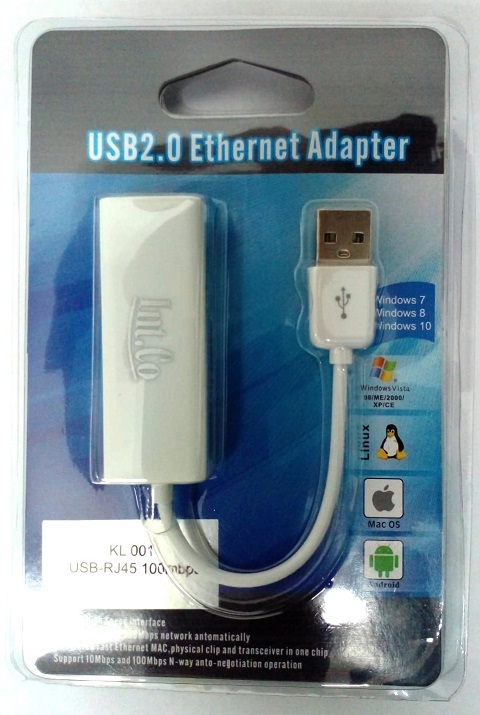 Adaptador USB 2.0 (A / RJ45) M - H  10/100 Mbps INTCO