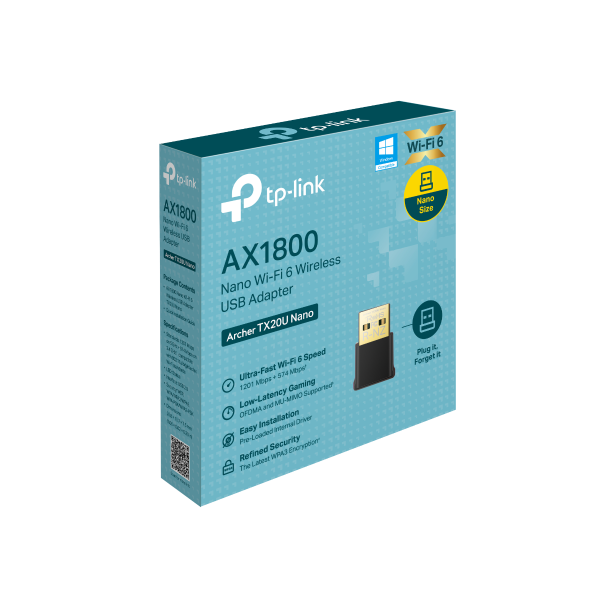 Adaptador USB WiFi-6 TPLINK Archer 1201Mbps AX1800 TX20U Nano