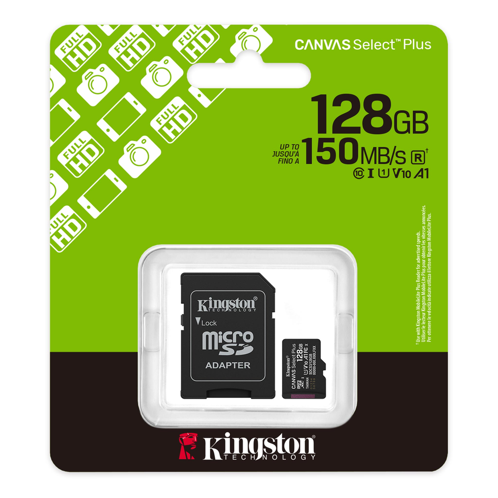 Tarjeta de Memoria MICROSD 128Gb KINGSTON U1 V10 A1 CL10 G3 Canvas S Plus c/adap