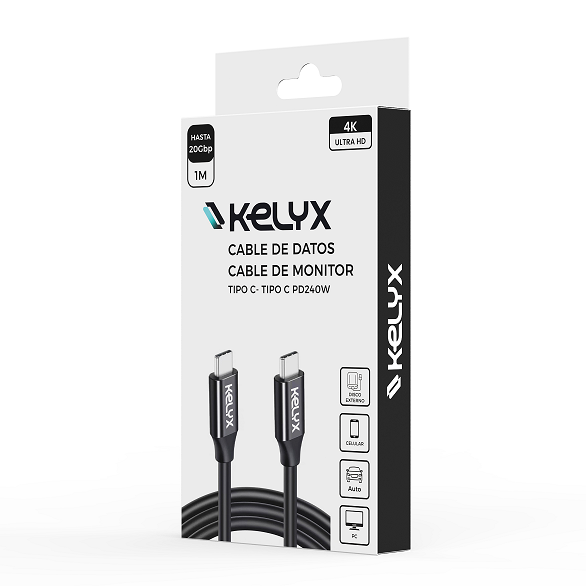 Cable USB 3.0 (C/C) M / M - 1.0Mts 240W / 20Gbp - 4K ULTRA HD KELYX