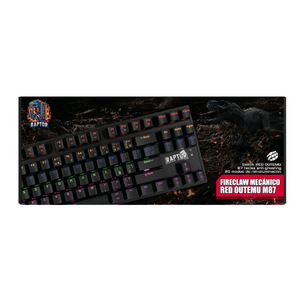 Teclado USB Raptor Fireclaw M87 Mecanico Retroiluminado Switch Red Outemu