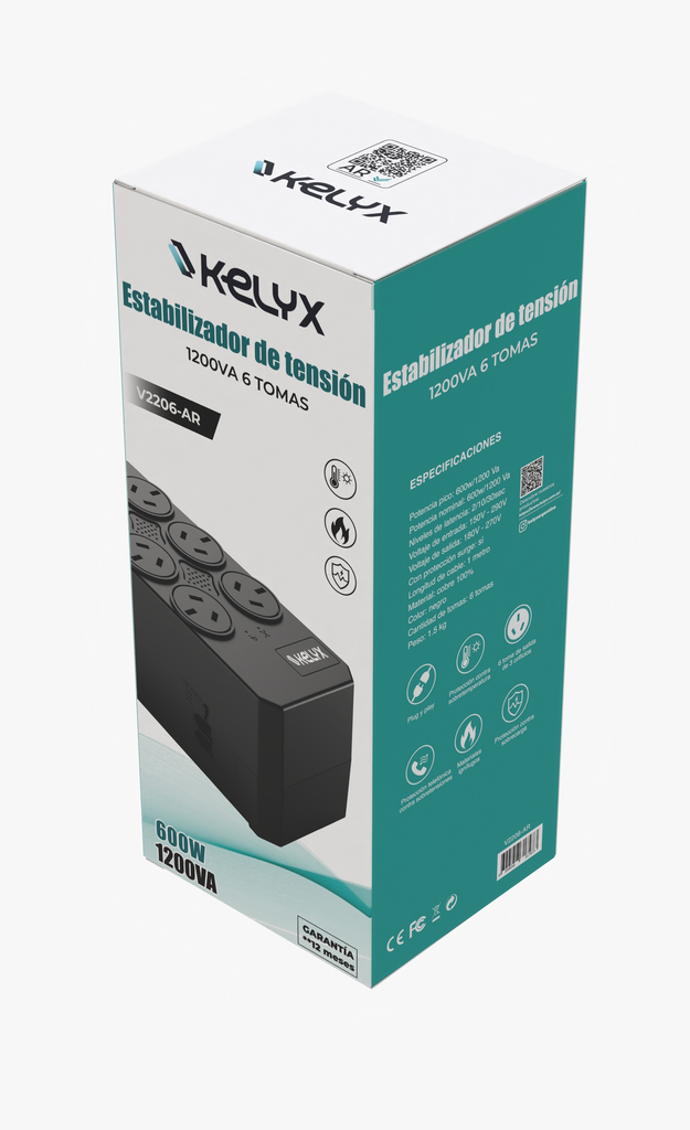 Estabilizador 6 Tomas Max. 600W 150-270V Surge Protection 1mt  - KELYX