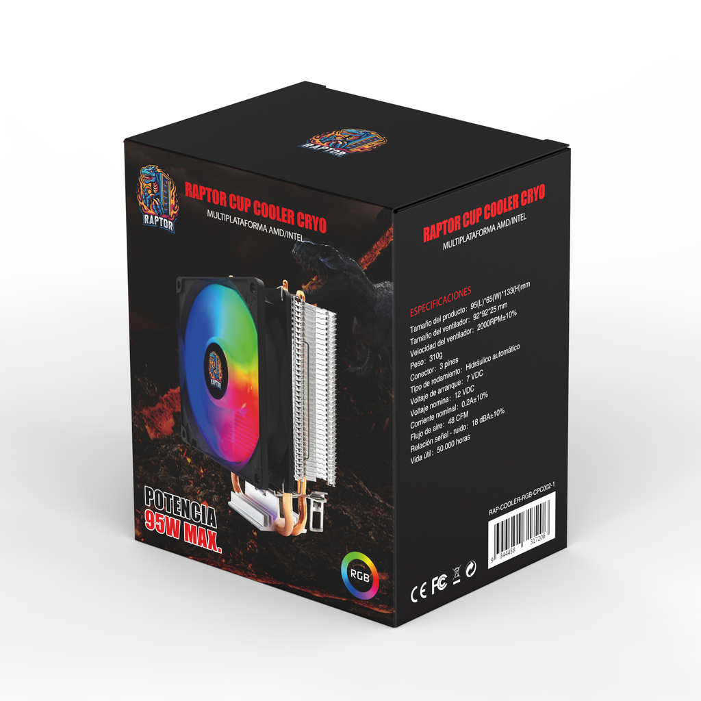 Ventilador C.P.U Cryo RGB Potencia Max 95W p/AMD/Intel - RAPTOR