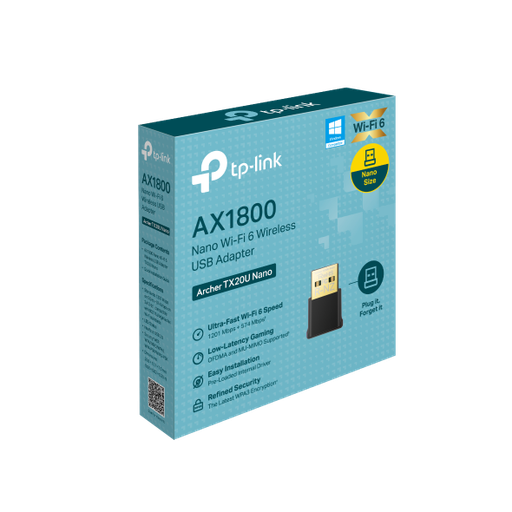 Adaptador USB WiFi 1201Mbps AX1800 TPLINK Archer TX20U Nano Wi-Fi 6