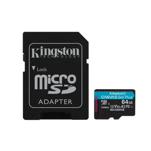 Tarjeta de Memoria KINGSTON MICROSD    64Gb GEN4 c/Adap Canvas GO! Plus (4K Camara-Drones)