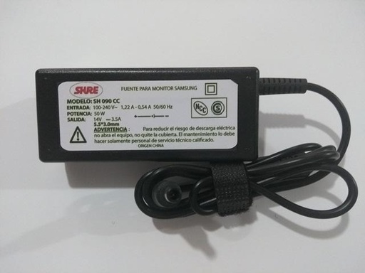 Cargador SHURE p/Monitor (SH-MON-SS) 50w 14.5v 3.50a PIN 5.5 mm x 3,O mm