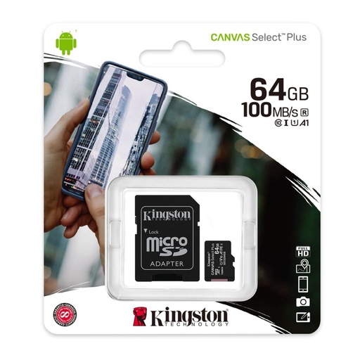 Tarjeta de Memoria MICROSD  64Gb KINGSTON U1 V10 A1 c/Adap